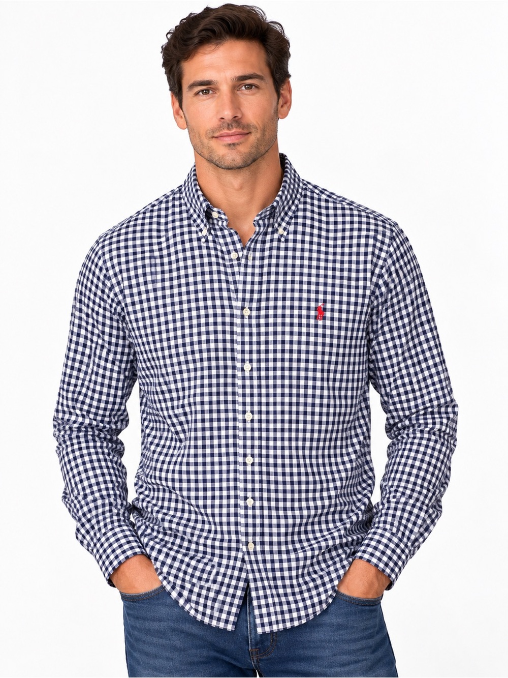 Polo Ralph Lauren Men’s Large Blue White Gingham Button Down Shirt Long Sleeve